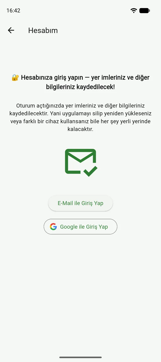 Tenzil'de Hesabım sayfası: e-posta veya Google ile giriş